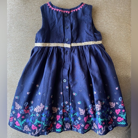 Baby B’Gosh Navy Floral Sleeveless Dress. Navy/Pink with Gold Waist Detail. 18M. - Picture 2 of 7